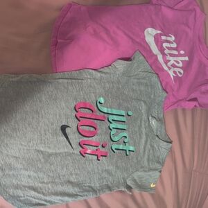 Nike Gray Tee with Pink & Teal 'Just Do It' Graphic